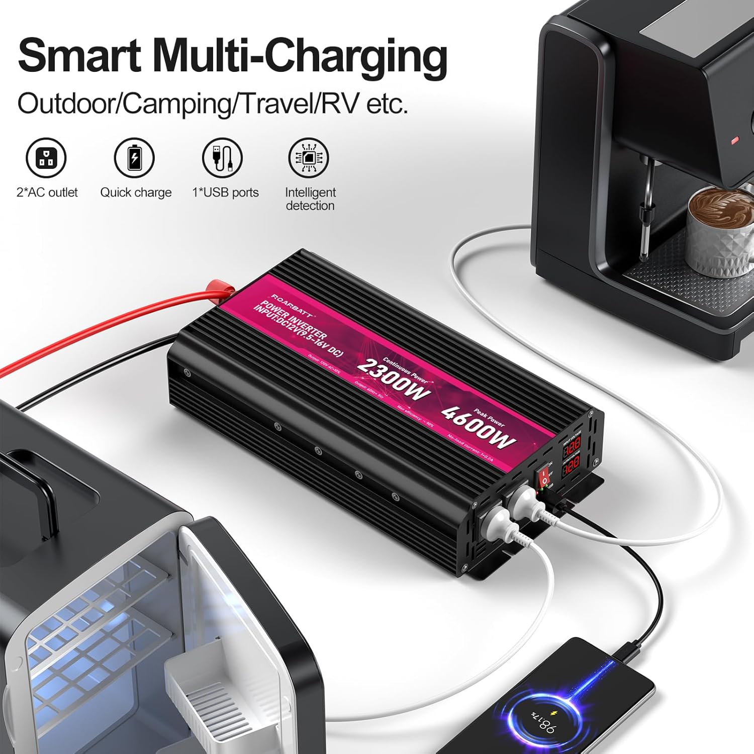 Smart Multi-Charging setup with inverter, phone, and small appliances