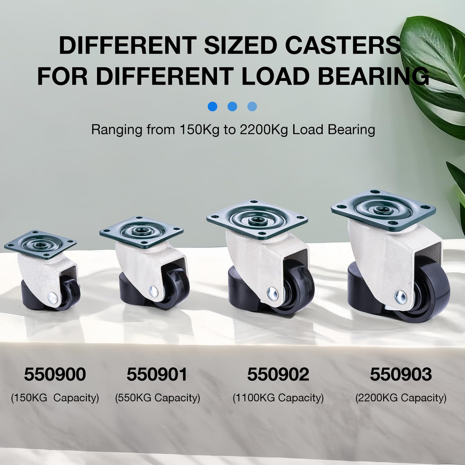 KATSU Ruedas Niveladoras 4 Piezas 550kg Carga Estática 50mm Giratorias Retráctiles Altura Ajustable
