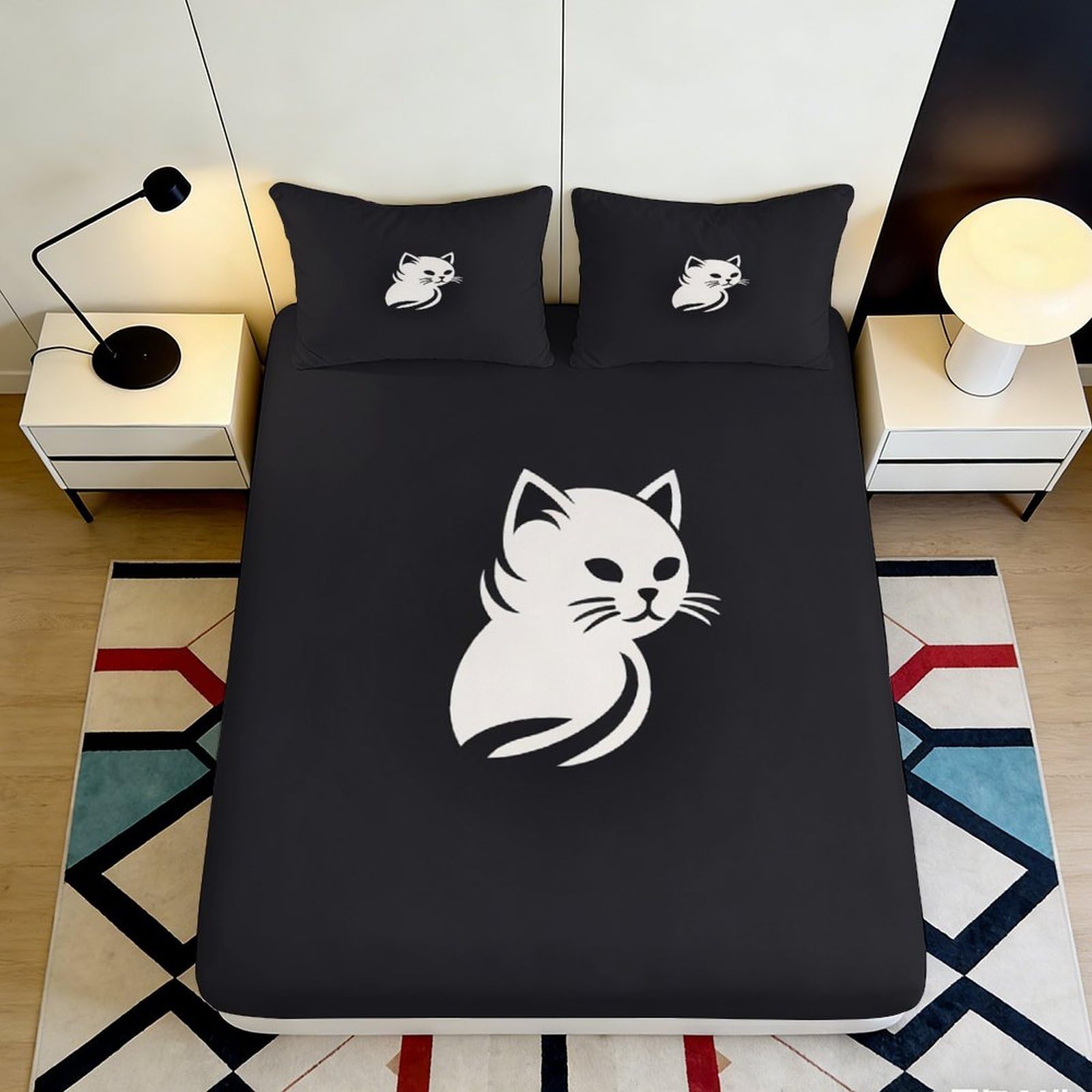 Dhbaneiok Style-8 3D Printed Black Cat Fitted Sheet Microfiber Soft Cartoon Kitten Bed Cover For Bedroom Dorm Machine Washable 90X200x25cm