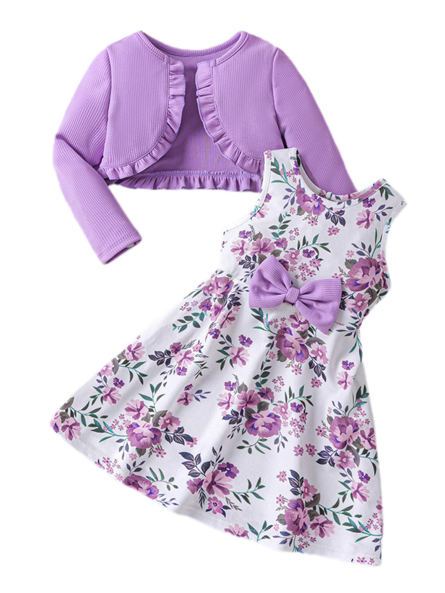 dPois Vestido De Dos Piezas para Bebés Niñas Vestido Sin Mangas Y Cárdigan Acanalado Vestido De Bautizo Elegante Vestir Vacaciones Fiesta Cumpleaños