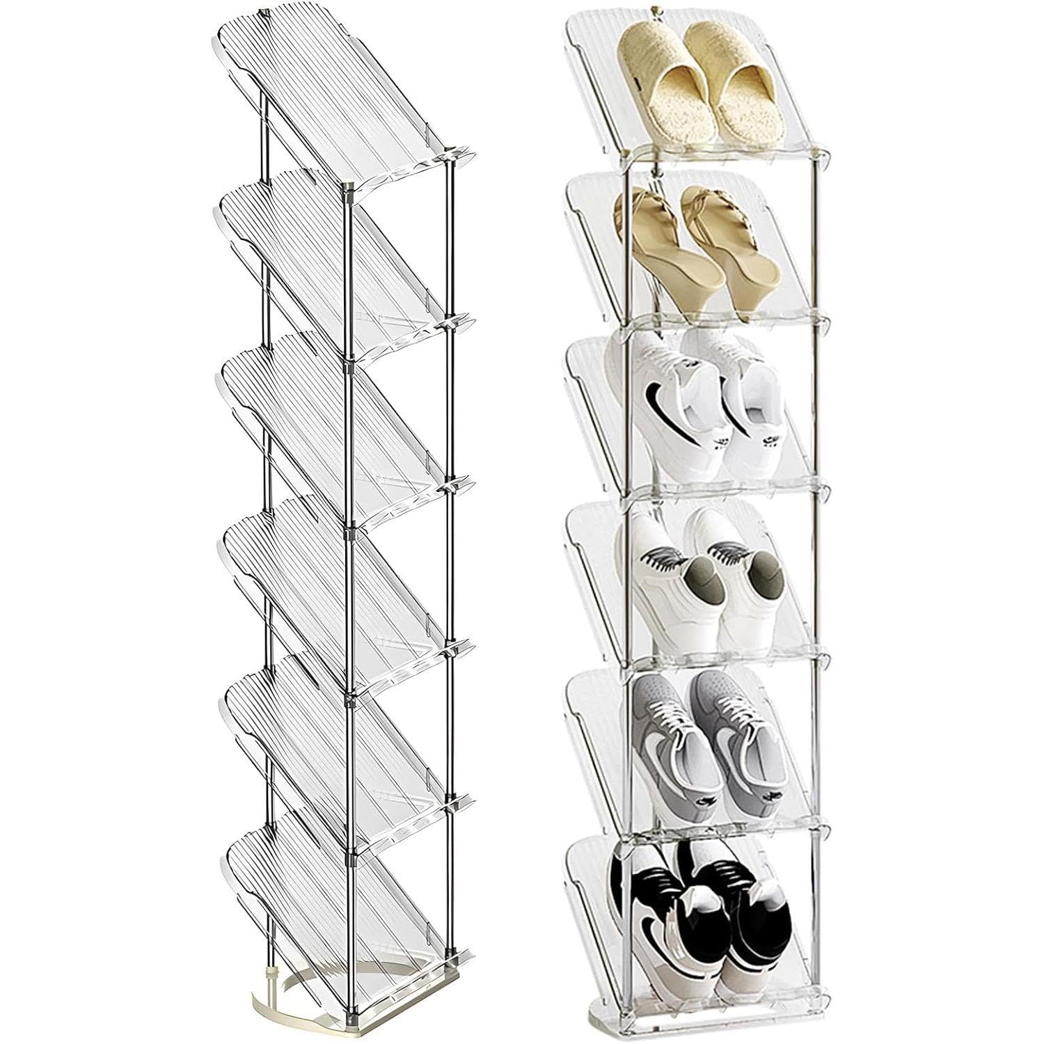 Livhome 6 Tier Clear Sloping Shoe Rack, Slim Tall Narrow Shoe Rack, Space-Saving Vertical Rack for Shoe Closet & Entryway Storage, Compact Organizer for Small Spaces