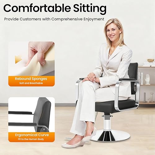 Miniatura 6 de Silla de peluquería para estilista, silla de peluquería para el hogar, altura ajustable y giratoria de 360°, sillas de salón de belleza, spa,