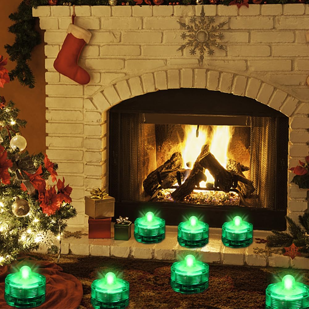 Bougies Chauffe-Plat LED Vert Lot De 12 - Étanches IP65, Piles Incluses - Décoration Piscine Et Fêtes