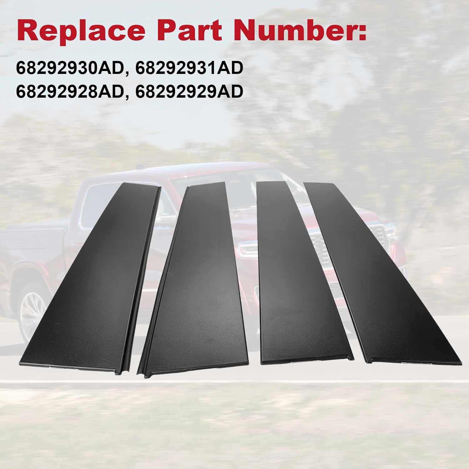 4Pc B Pillar Door Window Trim Applique for Ram 1500 2019-2025