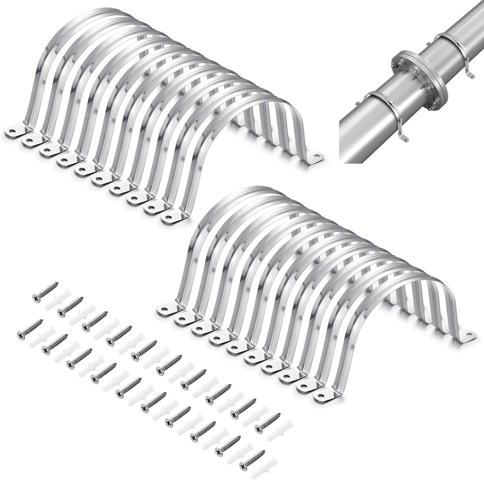 MorningRo 20 Pcs Hangers for 4" Dust Collection Hose and Pipe Stainless Steel Hose Hangers with Mounting Screws 4 Inch Dust Collection Fittings Collector Accessories