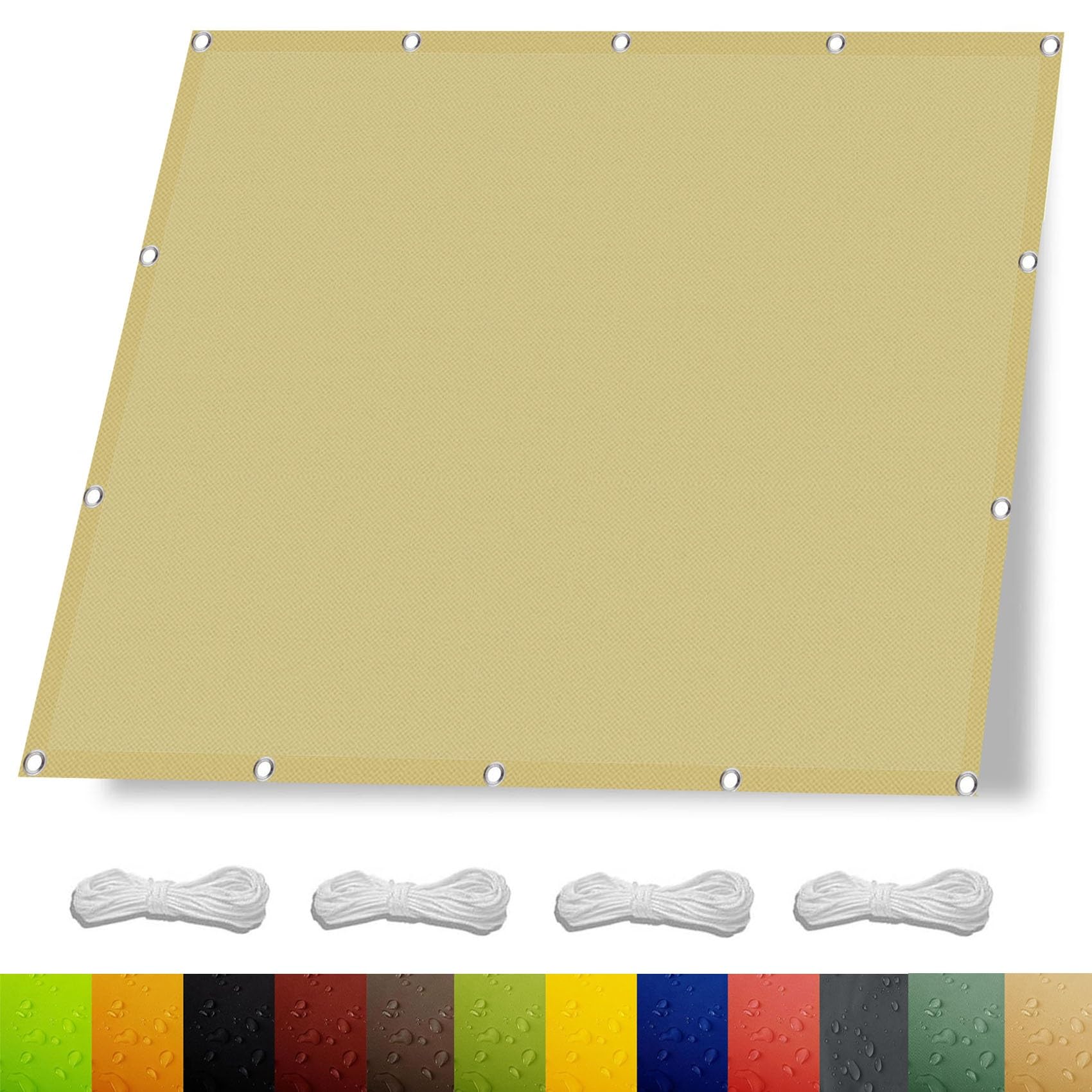 Toile d'ombrage rectangulaire 1.6x1.8m jaune sable avec corde pour aménagement de jardin