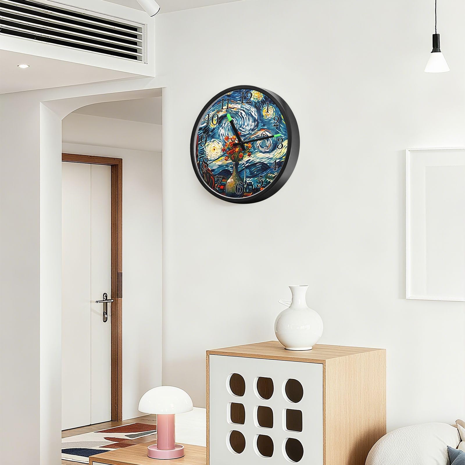 Mnsruu Reloj de pared luminoso, cielo estrellado, luna, noche estrellada, reloj de dormitorio, funciona con pilas, reloj silencioso que brilla en la oscuridad, para sala de estar, cocina, 12 pulgadas