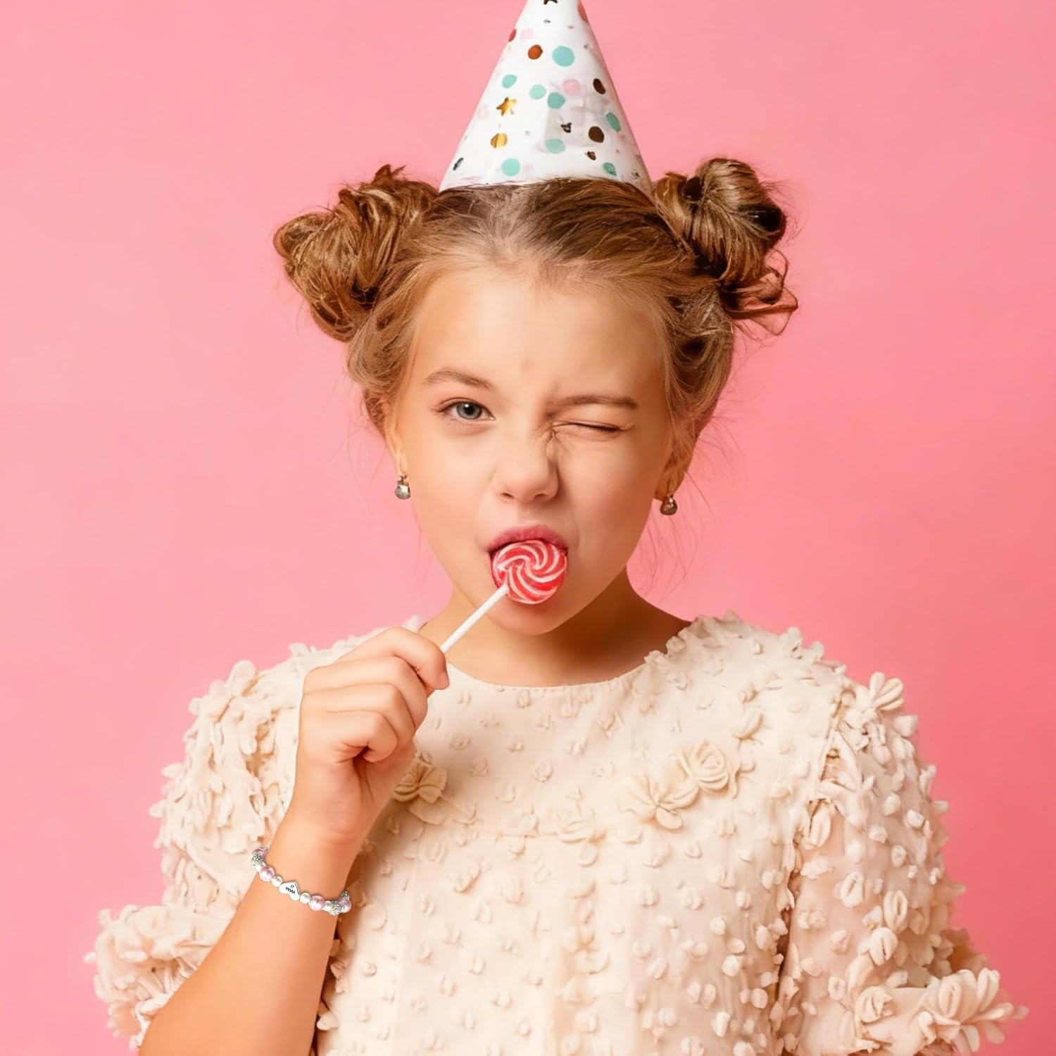 Happy 3 4 5 6 7 8 9 10 11 12 Year Old Birthday Gifts for Girls, Adjustable Pink Pearl Heart Beaded Bracelet for Daughter Granddaughter Niece Birthday Christmas Gifts - Image 5