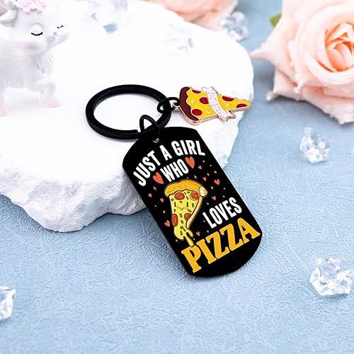 Miniatura 5 de Llavero con texto en inglés "Just a Girl Who Loves Pizza", regalos para niñas y mujeres, decoración divertida de comida para amantes de la pizza,