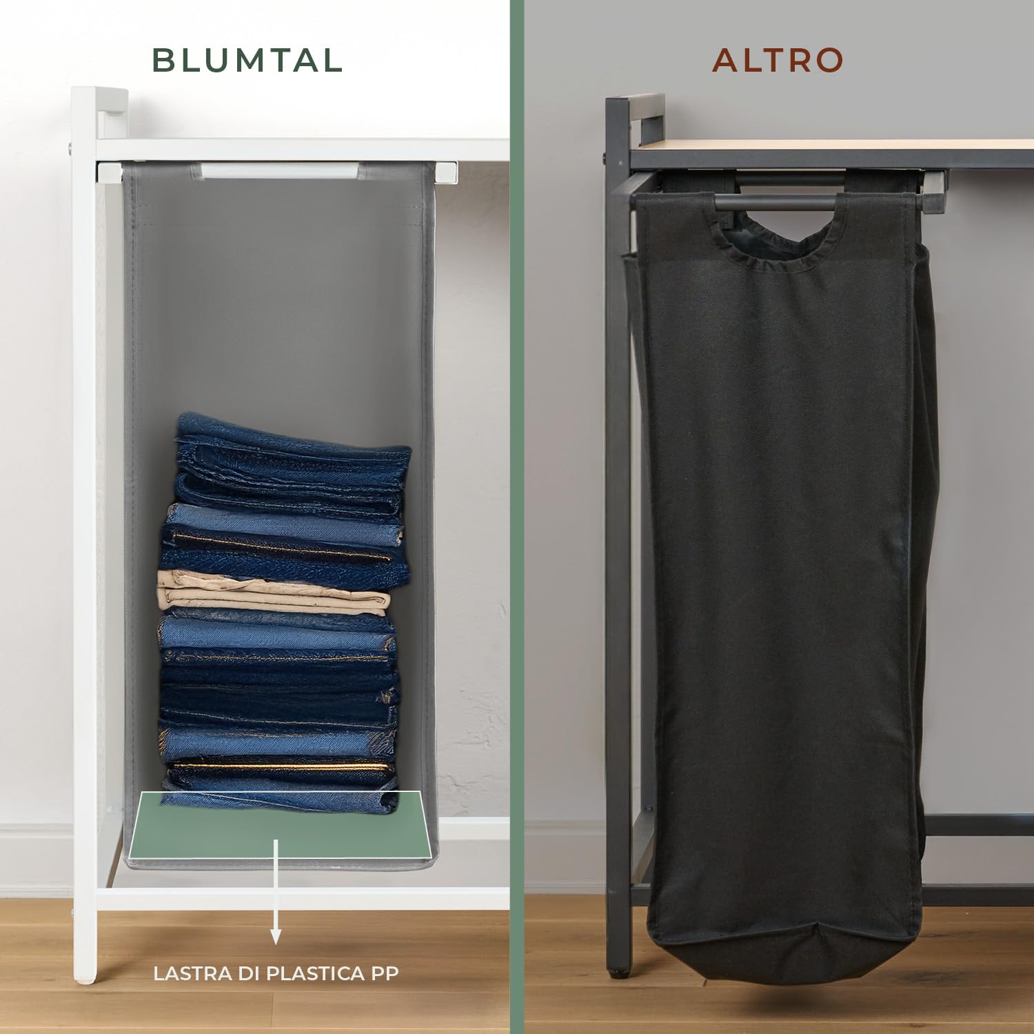 Blumtal cesto biancheria sporca 3 scomparti in grigio per organizzare - cesta portabiancheria design scomparti estraibili con ripiano superiore in materiale effetto cemento - struttura in metallo nero