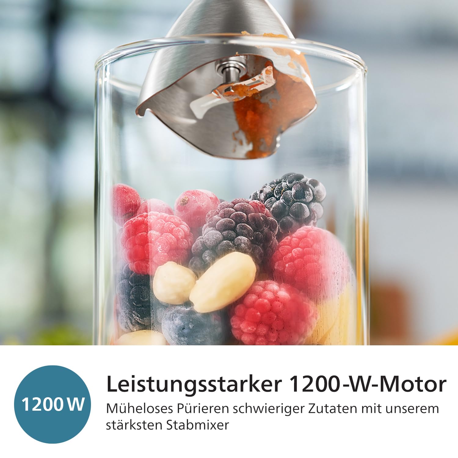 Philips 5000-Serie Stabmixer inkl. Schneebesen, Spiralizer, XL-Zerkleinerer - 1200 W Leistung. ProMix-Technologie. LED-Geschwindigkeitsanzeiger. Stufenlose Geschwindigkeitseinstellung (HR2684/00)