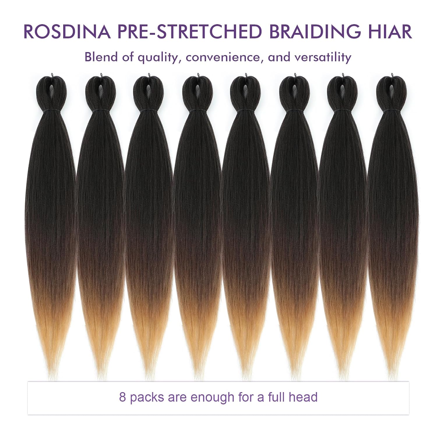 Pre-Stretched Braiding Hair - 26 Inch Ombre Hair Extension Braiding Hair Pre-Stretched Professional Synthetic Fiber Crochet Hair Hot Water Setting Soft Yaki Texture (26”, T1B/30/27-8P)…