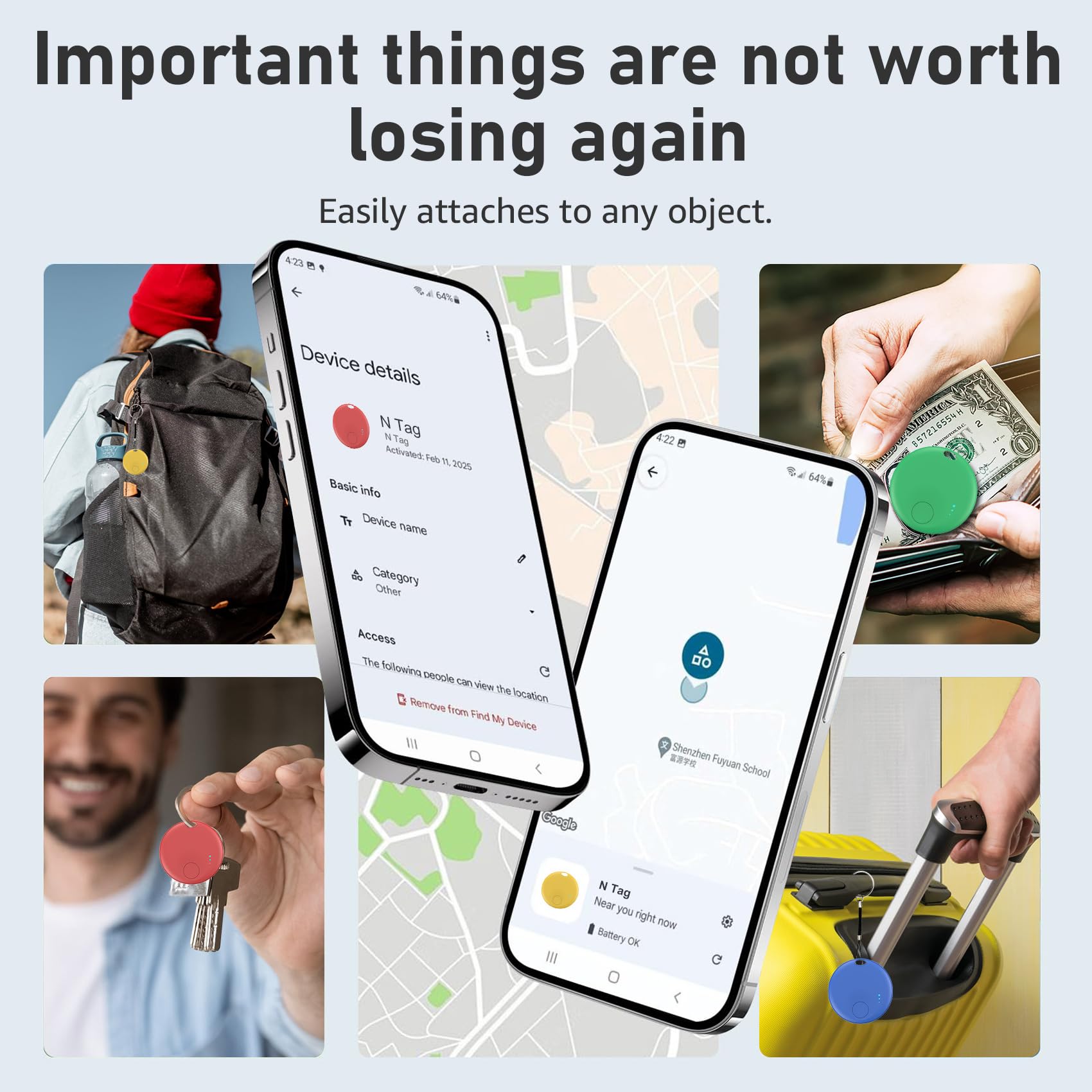 Air Tracker Android y iOS, Smart Tracker Localizador de Objetos Bluetooth, Compatible con Apple Buscar y Google Localizador, Localizador Bluetooth para Llaves, Cartera, Equipaje, Mochila (Multicolor)