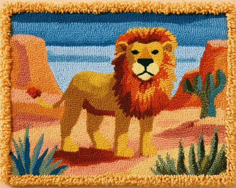 FWRTYCB Latch Hook Kits Rugs,Lion in the Desert