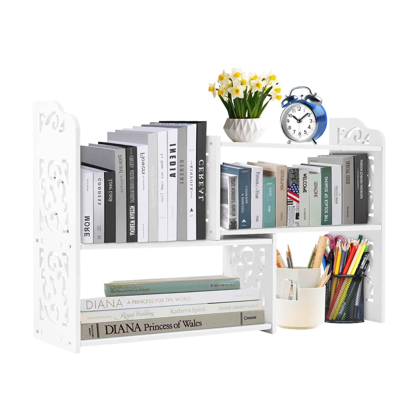 BLUE BAZAAR Adjustable Desktop Bookshelf Organizer – Expandable PVC Cloud-Pattern Desk Shelf for Office, Home & Kitchen