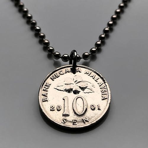 Miniatura 2 de 2001 Malaysia 10 Sen coin pendant Malay Congkak game board mancala Hibiscus flower Kuala Lumpur Kajang Seberang Perai Subang Jaya Klang Johor Bahru