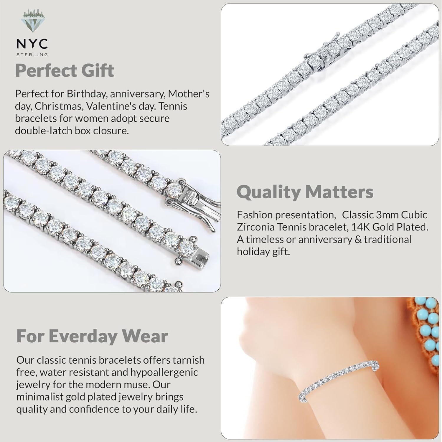 NYC Sterling Tennis Bracelet for Women - 3mm Elegant Cubic Zirconia Bracelet 6.5"-7.5" - Versatile Jewelry for Women, Professional and Social Wear - Image 4