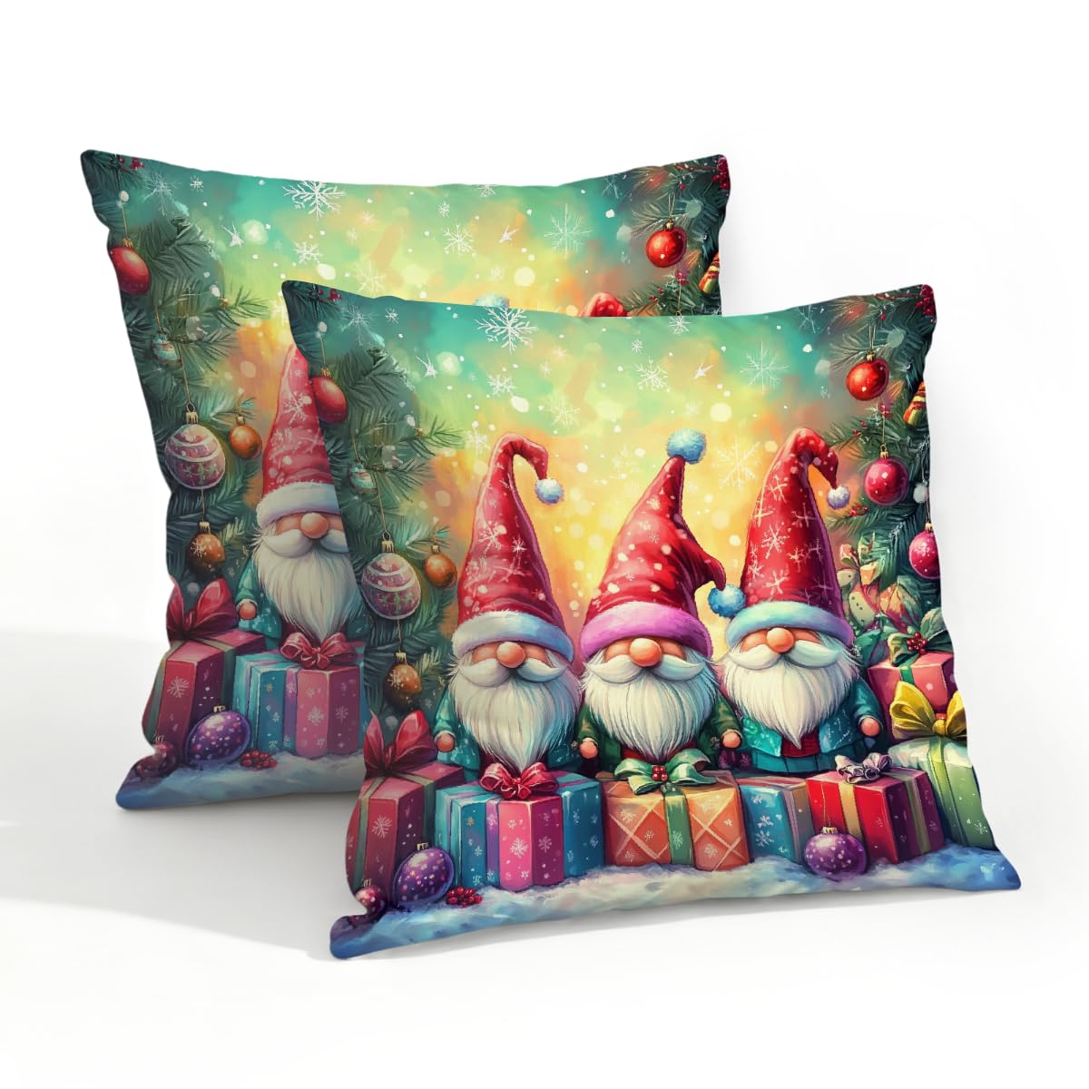 Outdoor Pillow Covers Waterproof Pillowcases 20x20IN Set of 2 Christmas Eve Santa Claus Gnomes Gift Decorative Throw Cushion Case for Couch Sofa Garden Patio Furniture