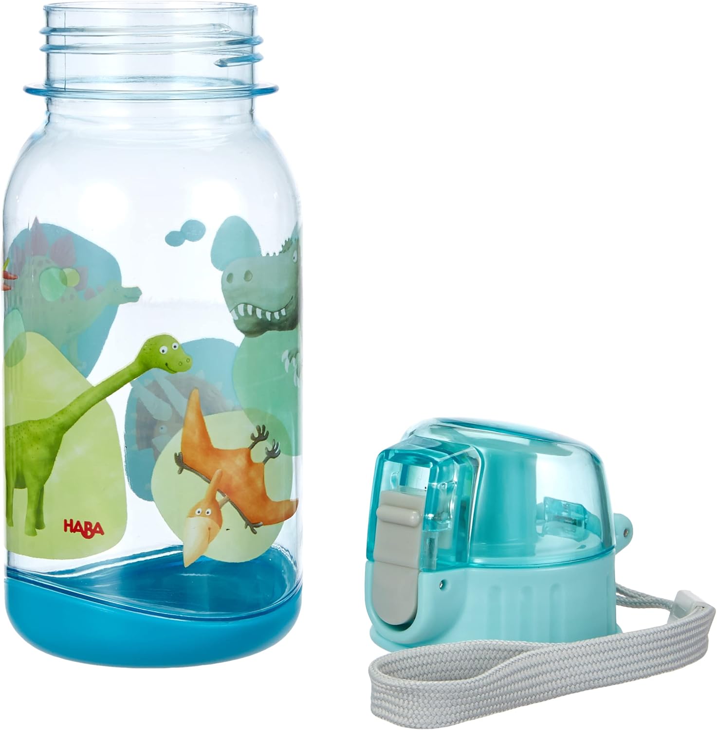 HABA Dinosaurs 305152 Drinking Bottle 400 ml Children's Drinking Bottle with Dino Motif with Large Opening and Cap Does Not Leak BPA-Free Plastic for Dishwasher