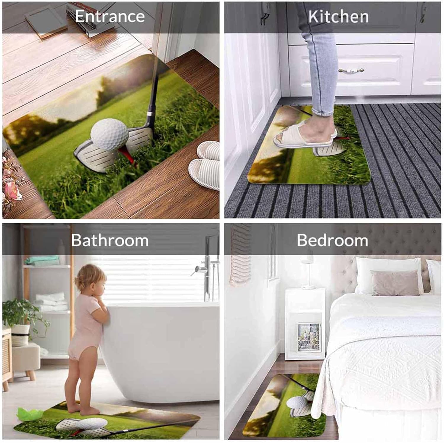 Golf Club Bathroom Mat Rugs Ball in Grass Green Training Sunset Microfiber Faux Cashmere Thick Plush Bath Mat Non-Slip Water Absorbent Bath Carpet for Bathtub Bathroom Floor Tub 20 x 30 Inch