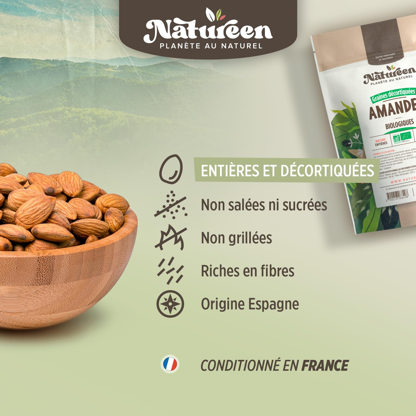 Amandes Entières Bio Décortiquées - 1 kg