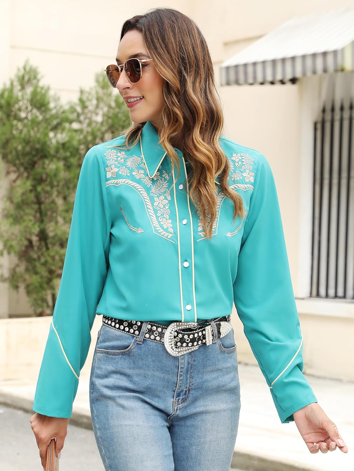 Western Shirts for Women Embroidered Long Sleeve Floral Button Up Rodeo Cowgirl Show Wear Ladies Clothes - Image 6