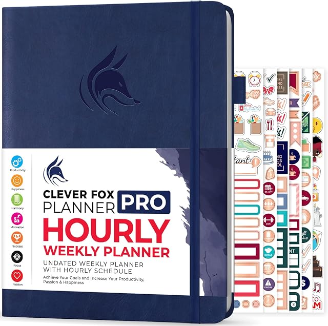 Clever Fox Planner PRO Schedule Weekly & Monthly Life Planner with Time Slots, Appointment Book and Daily Organizer to Increase Productivity, Undated, A4 Size Hardcover, Lasts 1 Year Dark Blue