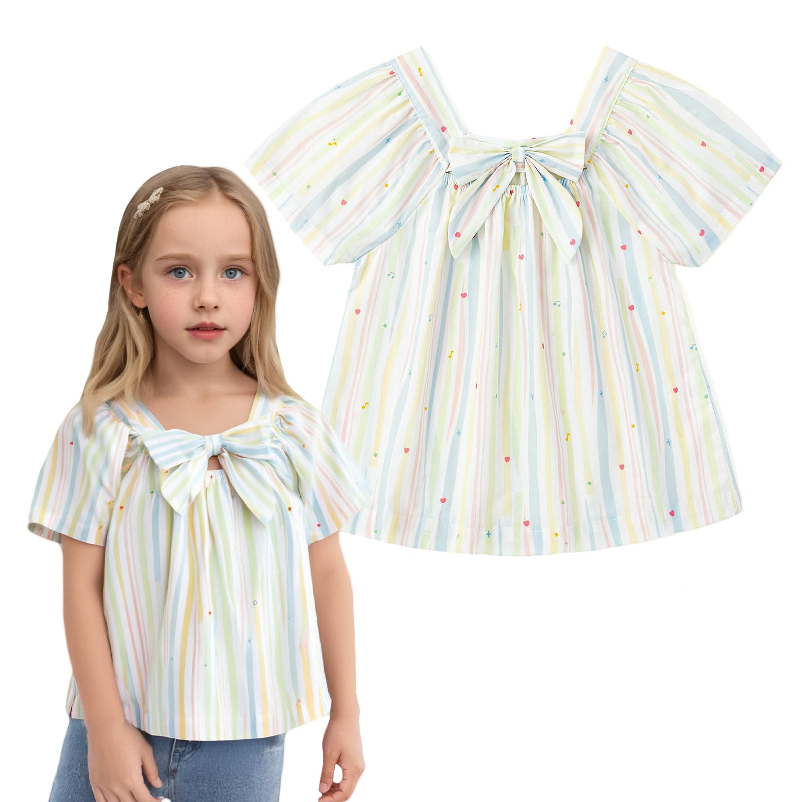 Curipeer Toddler Girl Summer Blouse,Puff Sleeve