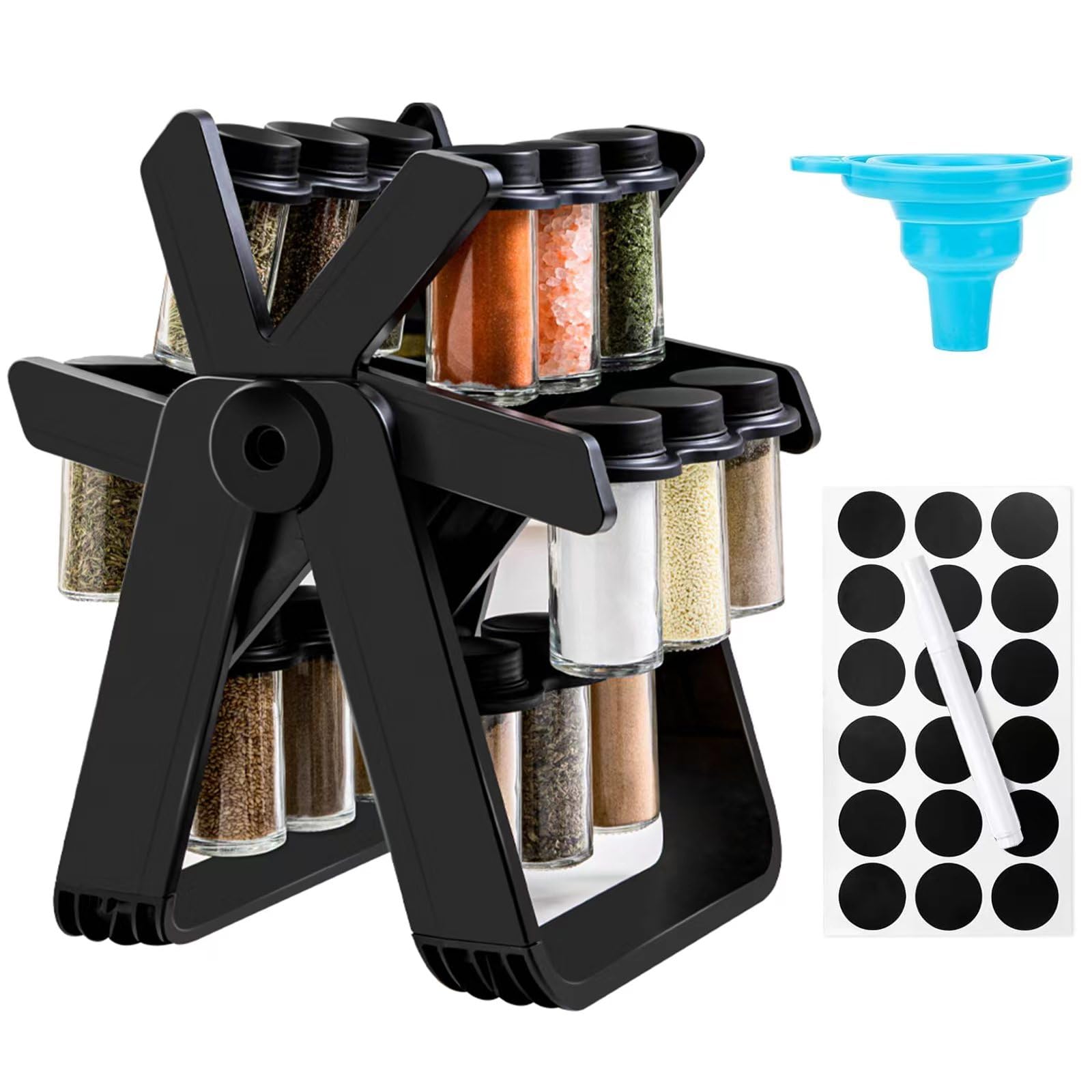 Spice Wheel FOWSEEK Rotating Spice Rack with 18 Seasoning Jars, Ferris Wheel Spice ...