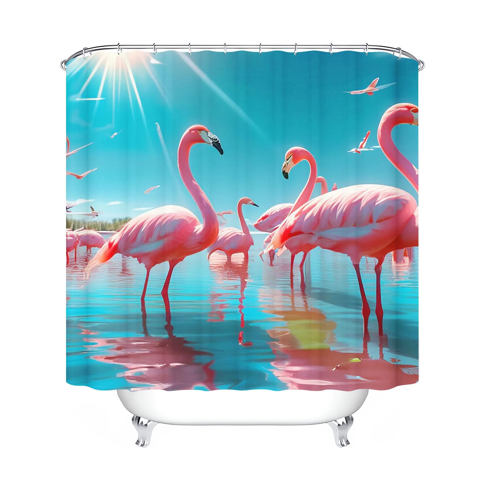Flamingo Duschvorhang 180x180, Flamingo Duschvorhänge Pink 180x200 Textil 120x200 Rosa Flamingo Tropische Blätter Duschvorhänge Flamingo Shower Curtains (5,180 x 200 cm)