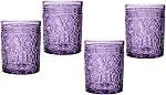 Godinger Old Fashioned Verres à whisky, verres à boire, Décor vintage, coupes en verre, verres d'eau, verres de cocktail - Collection Jax, 12oz, Bleu, ensemble de 4