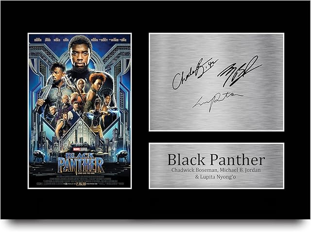 HWC Trading Black Panther Gift Signed A4 Printed Autograph Chadwick Boseman Michael B. Jordan Lupita Nyong'o The Avengers Gifts Print Photo Picture Display