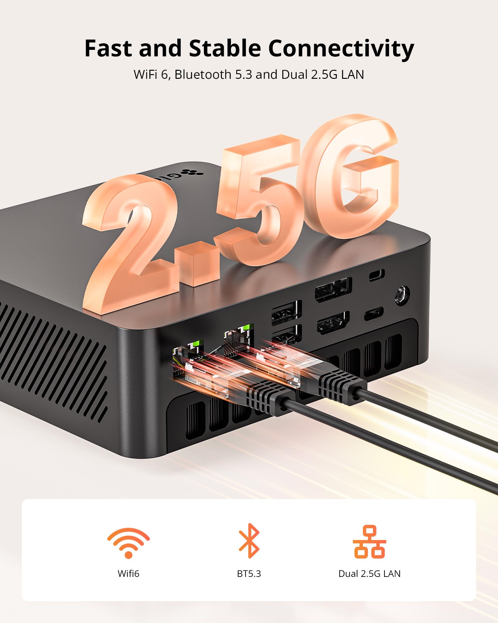 Glorlin Mini PC Ryzen 7 8845HS, 16G DDR5 RAM 500G SSD Mini Computer | Radeon 780M, AI NPU fino a 38 top, display Quad 4K, Dual USB4, Dual 2.5G LAN, WiFi 6 per casa/ufficio/giochi leggeri