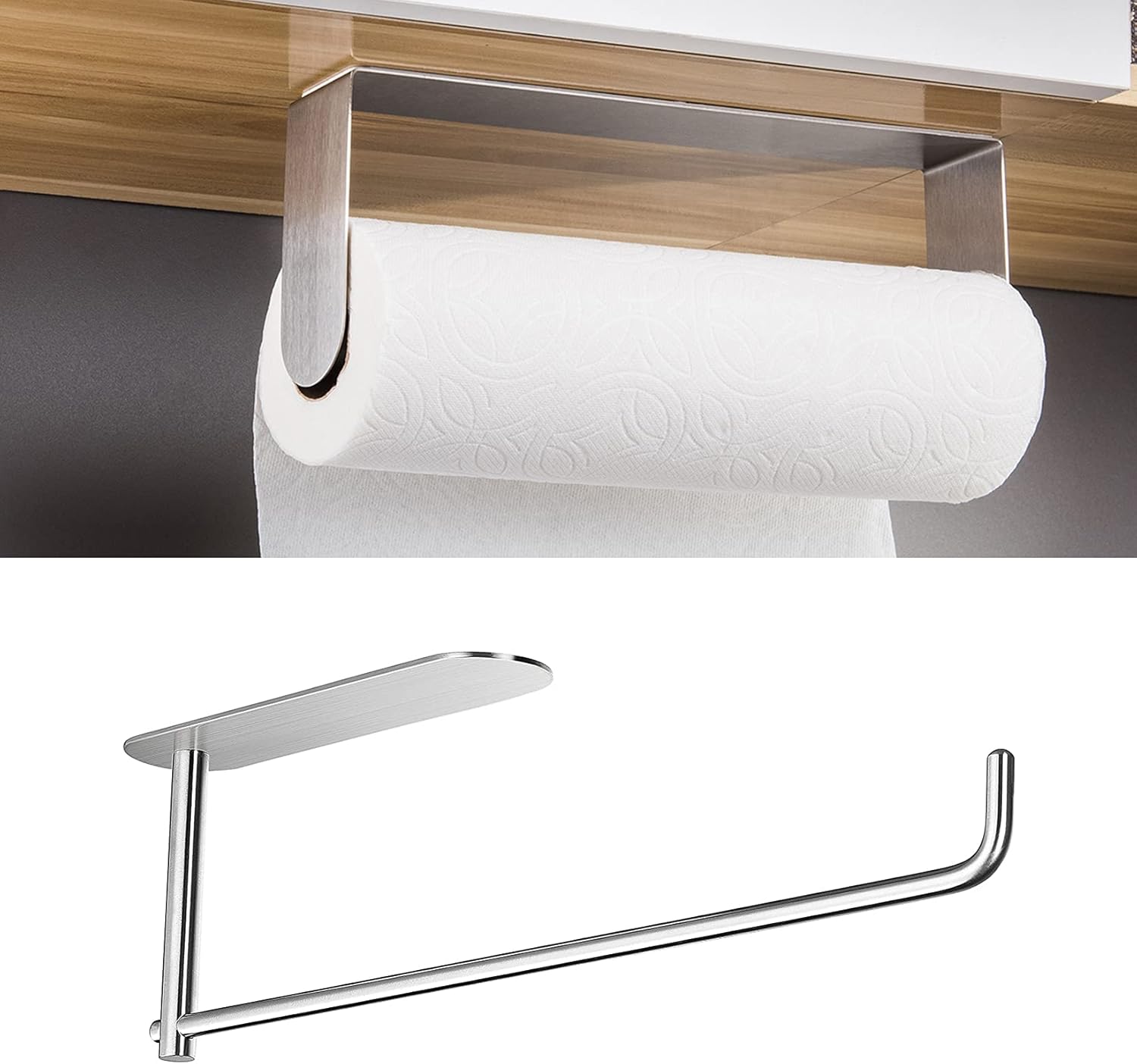 YIGII Paper Towel Holder + Paper Towel Bar for Kitchen Under Self Adhesive