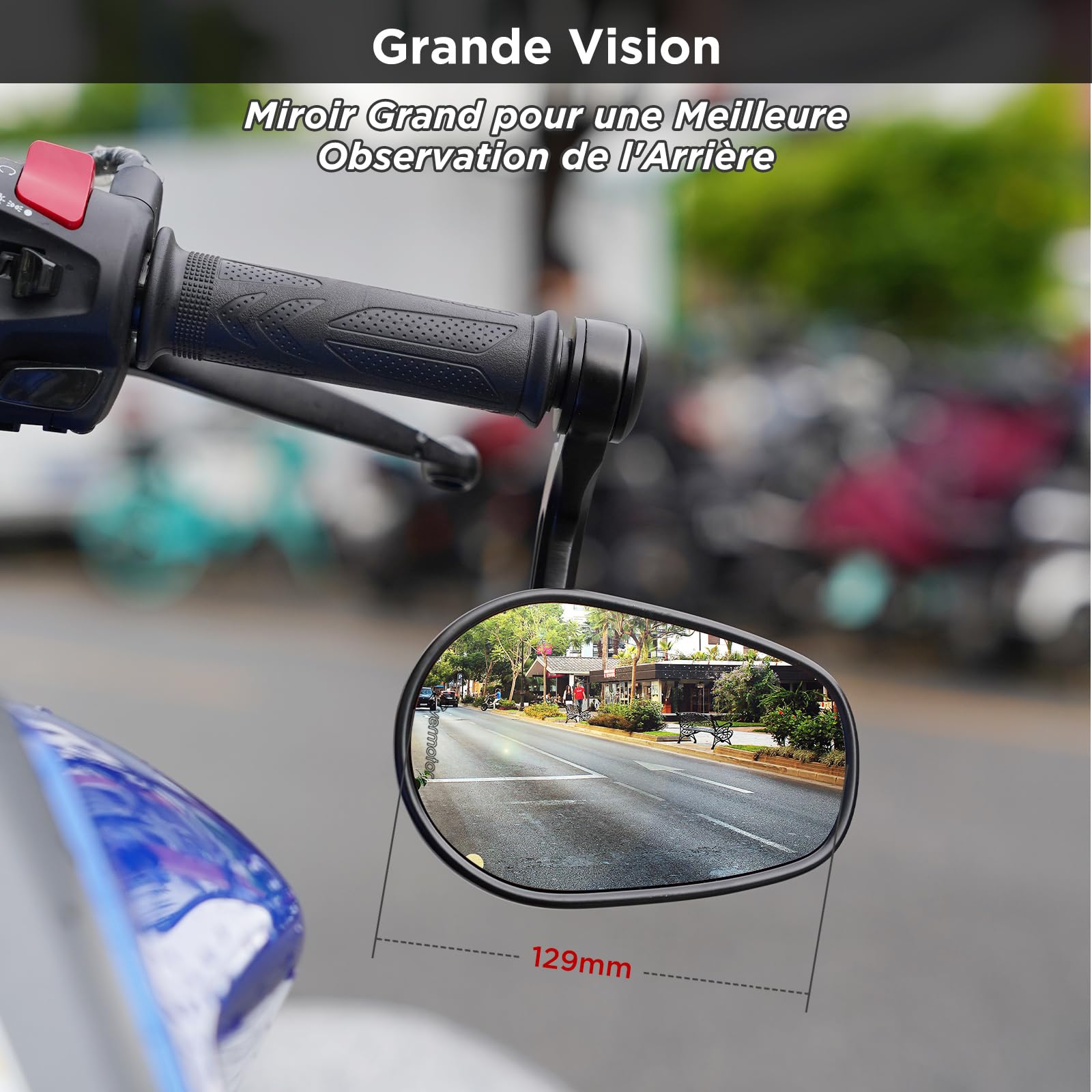 evermotor Rétroviseur universel de moto, rétroviseur d'extrémité de guidon homologué E, miroir de moto pivotant à 360°, pour quad scooter ATV Scooter, 2 pièces