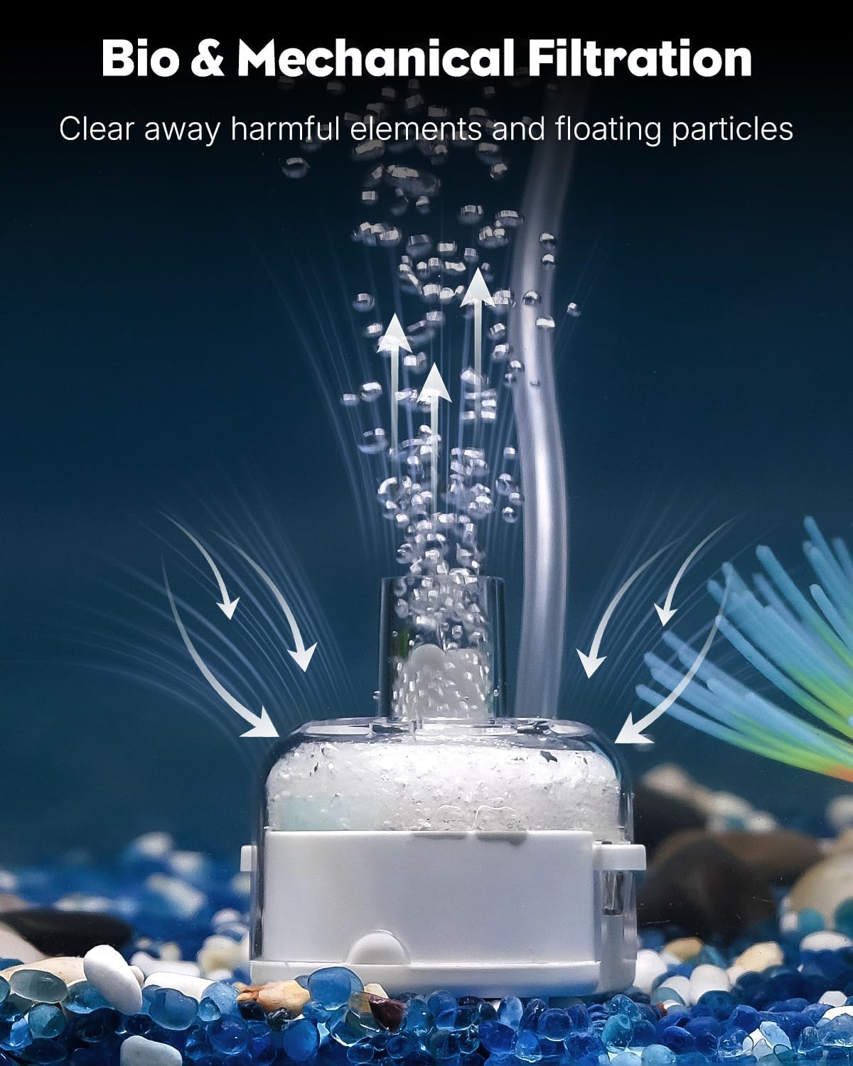 Pawfly Mini Aquarium Air Pump, Ultra Quiet 1.3W Oxygen Aerator for Nano Fish Tanks 1-15 Gallons, Compact Bubbler with Sponge Filter, Airline Tubing and Air Stone - image 6