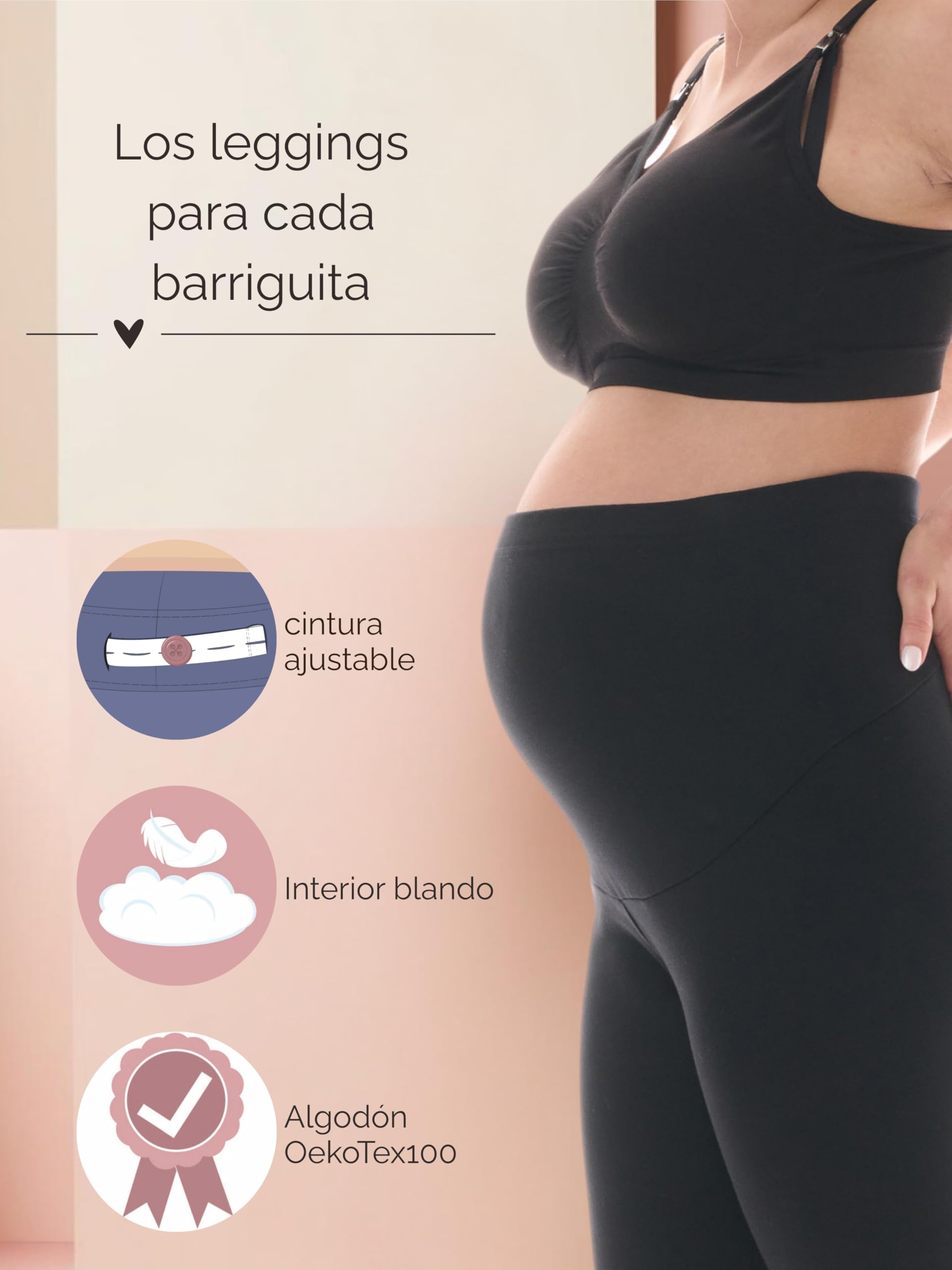 Herzmutter Leggings Premama - Mallas Maternidad Invierno - algodón - Futura Mama - Opaco - Suave - cálidas - Material Caliente - Ropa Premama- 1500 - Negro-Azul-Gris - 1500