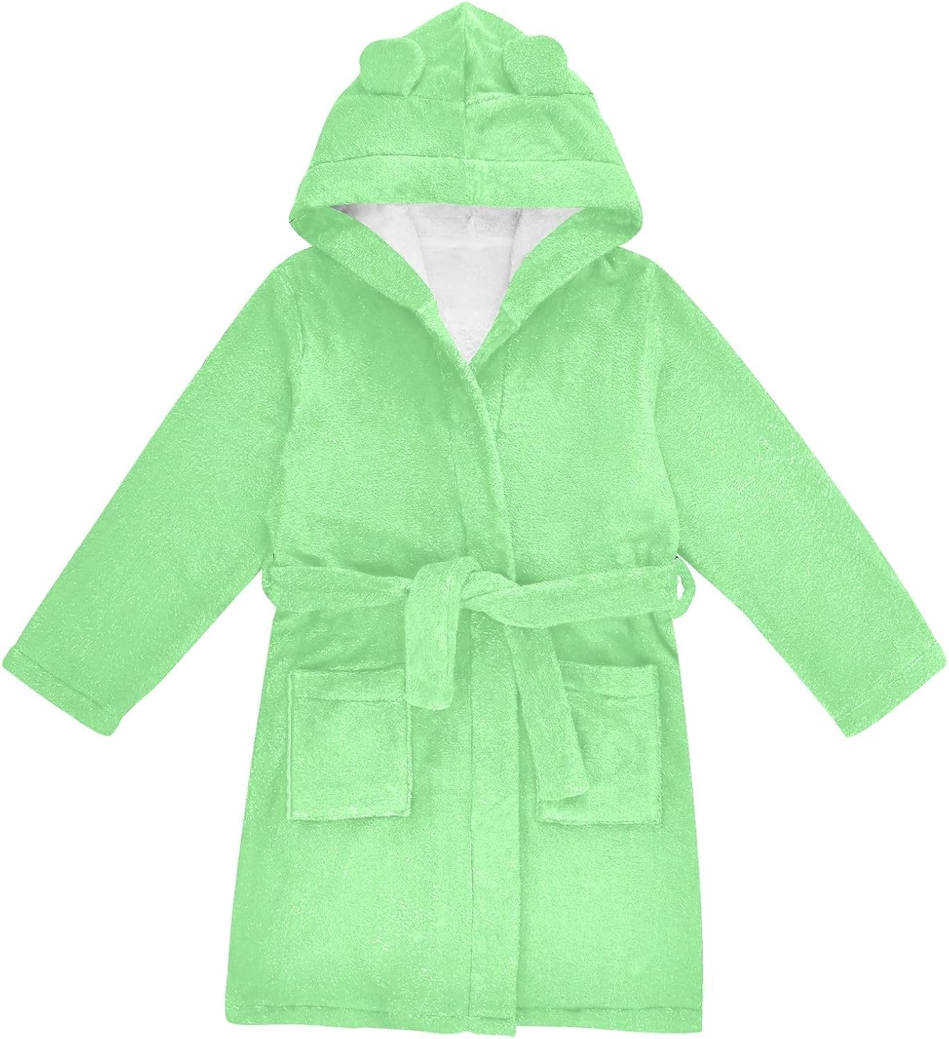 ODAWA Pale Green Kids Bathrobe, Ultra Soft Plush Hooded Robe for Boys Girls, Quick Dry Bath Towel Wrap with Pockets