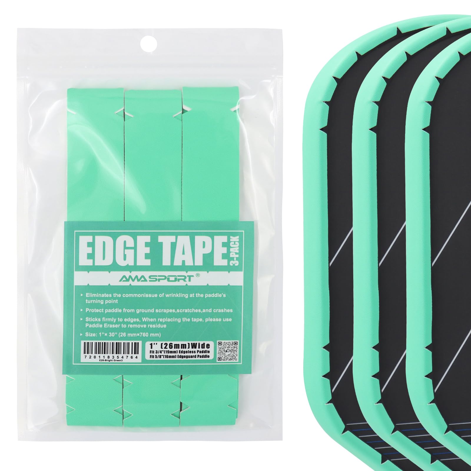 PICKLETECH Pickleball Paddle Protection Tape Bright Green - Paddle Head Edge Guard - Racket Edge Protection Tape -Fit Perfectly Curved Edge -No Wrinkling Pizzazz Contrasty Colors