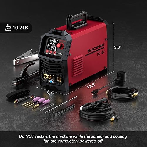 Miniatura 7 de ARCCAPTAIN DC 5 en 1 soldador TIG con pulso, soldador multiproceso de 200Amp con HF TIGelevación TIGpulso TIGpunto TIG y palo, máquina de soldadura