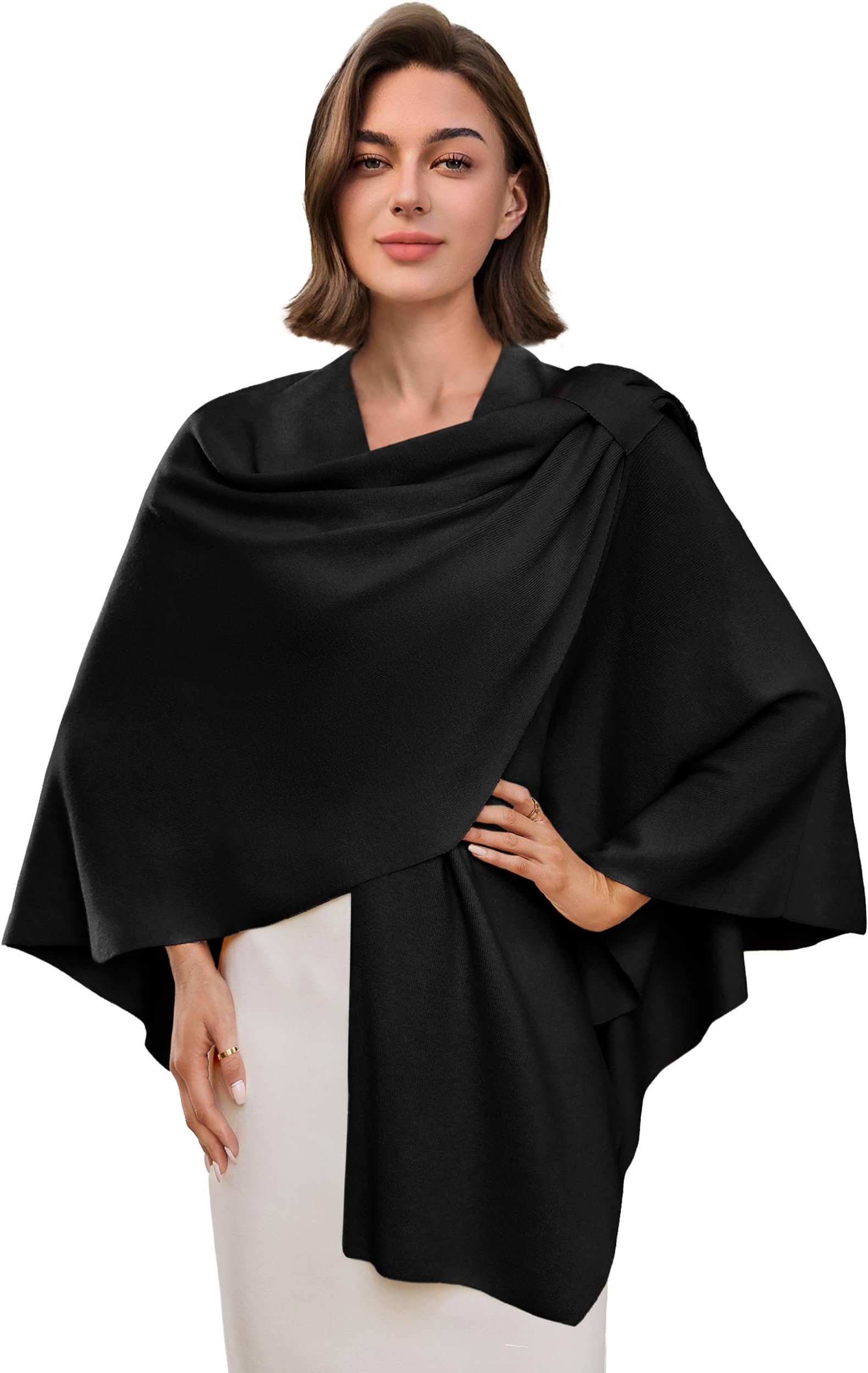 PULI Womens Large Cross Front Poncho Sweater Wrap Topper Knitted Elegant Shawls Cape for Fall Winter