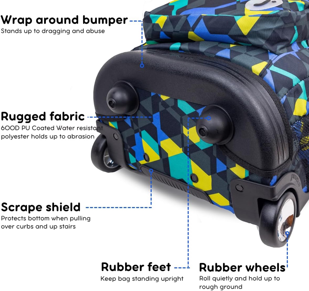 J World Sundance Laptop Rolling Backpack for Girls Boys. Roller Bookbag with Wheels, 20 Inch, Cubes