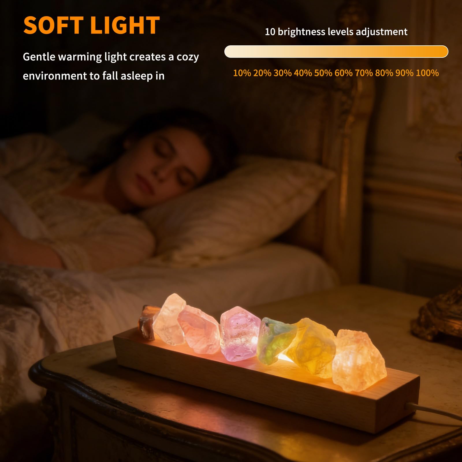 Lámpara de Sal,Lampara Sal,Lámpara Única,con Base de Madera,Lámparas Originales de Sal,Luz Nocturna de Piedra Cristal,Lamparas de Sal,para un Ambiente Relajante y Saludable