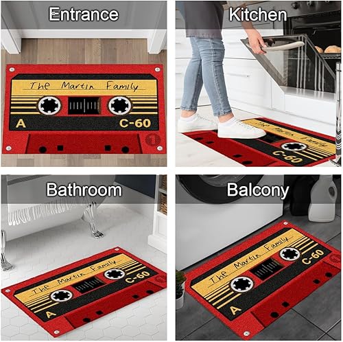 Miniatura 6 de ENCYCOM Tapete de puerta de casete personalizado con nombre de la familia, tapete familiar personalizado para entrada en interiores y exteriores,