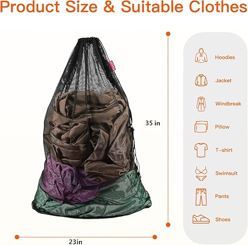 Miniatura 6 de Meeall Paquete de 2 bolsas de malla para lavandería, plegables, resistentes, grandes, para lavandería o viajes, con cierre de cordones, color blanco