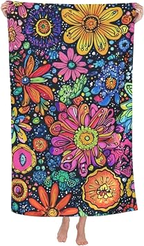 Bath Towel Colorful Flower Art Beach Towels Soft Absorbent Washcloths Quick Dry Luxury Hotel Quality Towelling for Adults Kids Bathroom Spa Gym Swimming 31.5 x 51.2 Inch Oversized