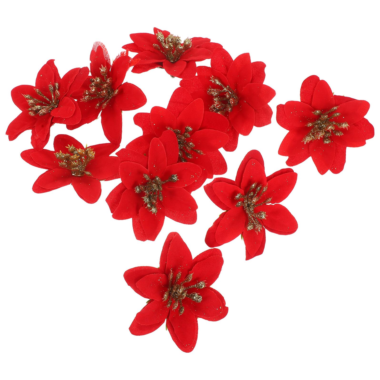 Fleurs artificielles de Noël rouges en plastique et tissu pailleté pour travaux manuels