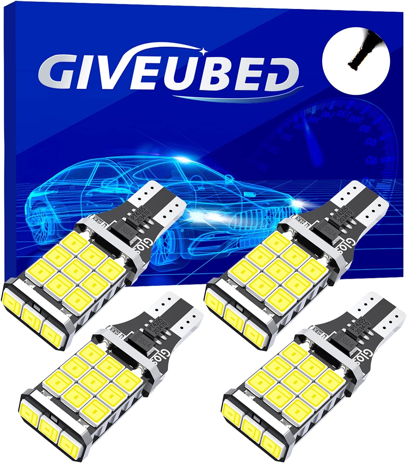 921 912 T15 LED Car Bulb Extremely Bright 1100 Lumen 15SMD Upgrade 2835 Chips, Canbus Error Free 921 912 T15 W16W LED Lights Bulb, Replacement for Backup Reverse Lights 6500K Xenon White-4Pcs