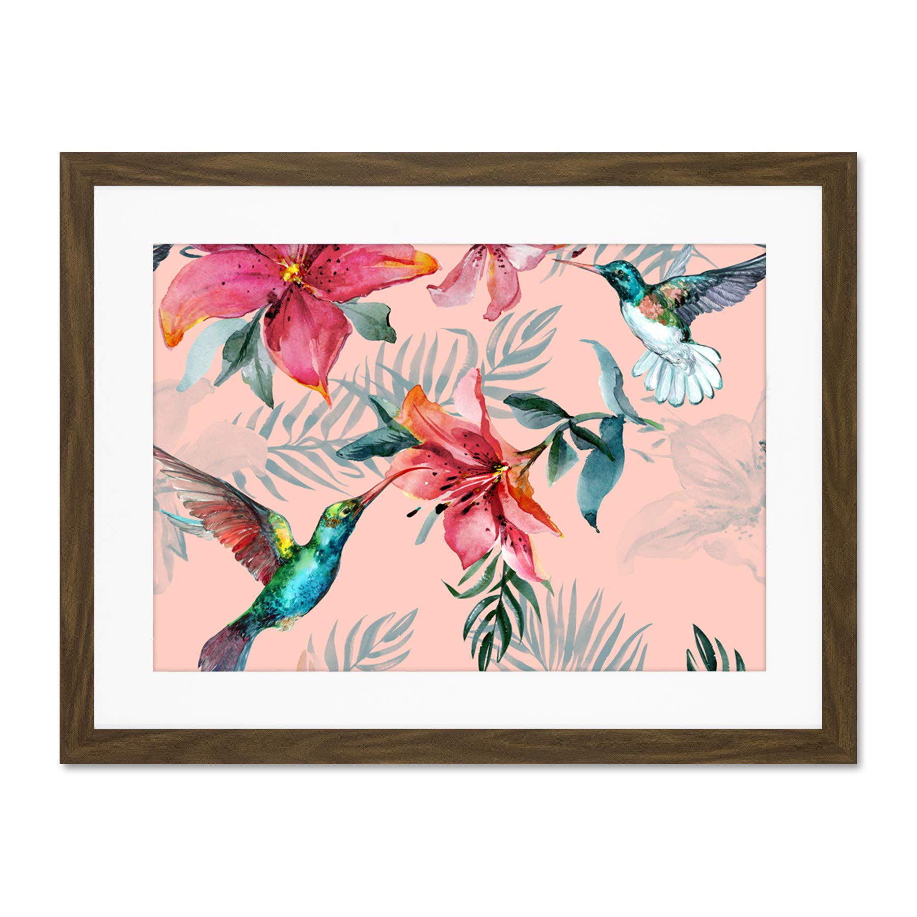 Wee Blue Coo Hummingbirds And Lilies Large Framed Art Print Wall Poster 18x24 inch