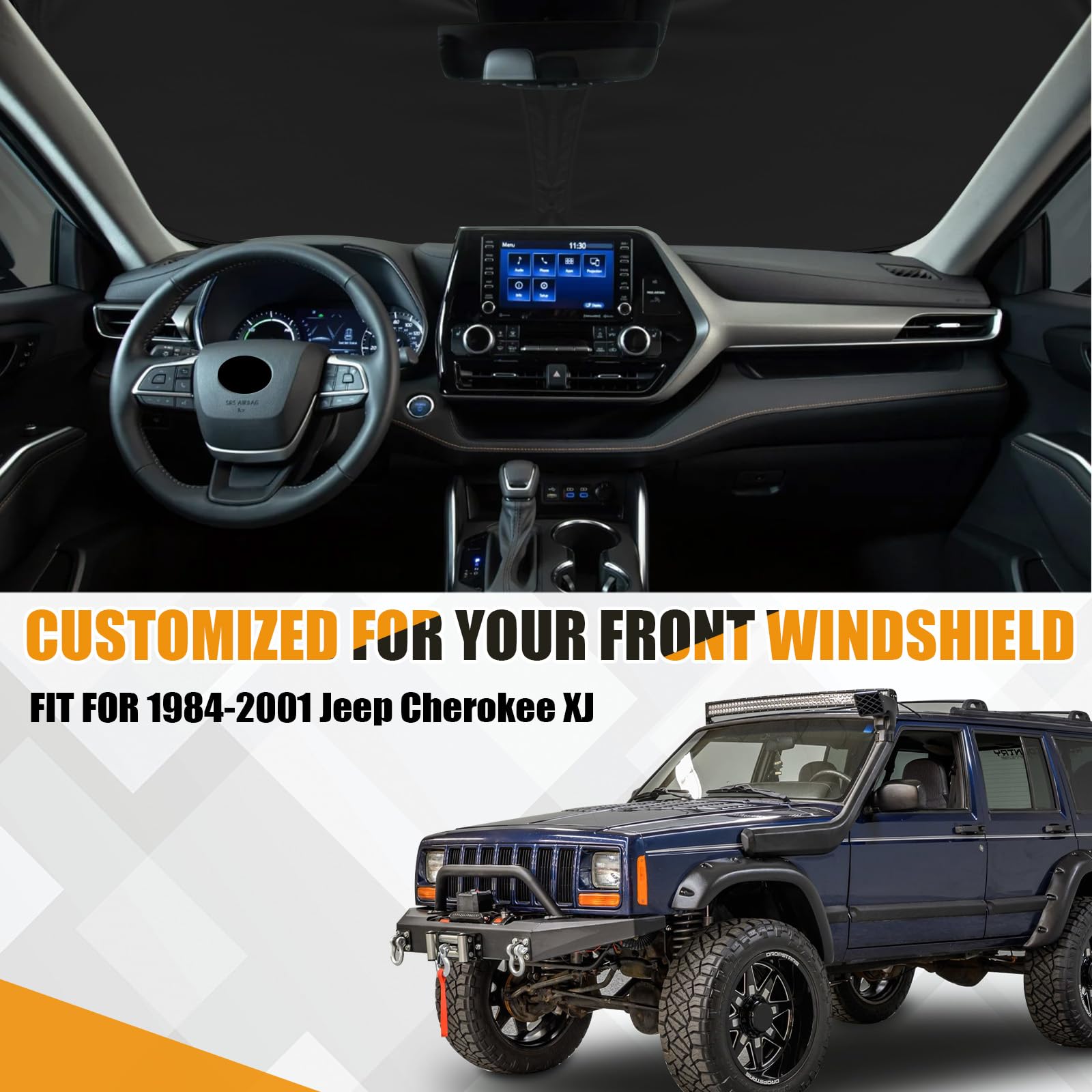 Copertura parasole per parabrezza compatibile con Jeep Cherokee XJ 1984-2001, parasole per finestrini anteriori dell'auto, pick-up camion, protezione parasole pieghevole su misura